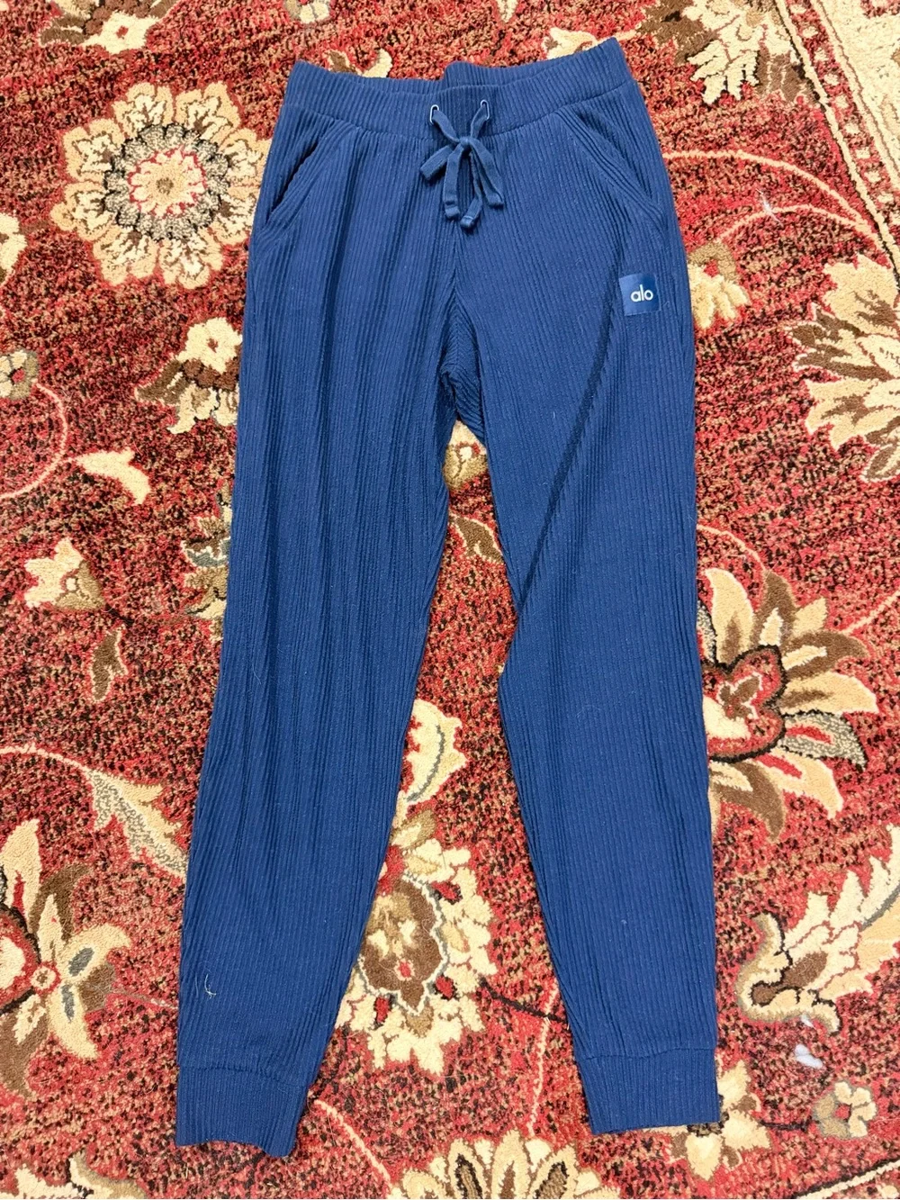 ALO Yoga Navy Ribbed Joggers with Drawstring